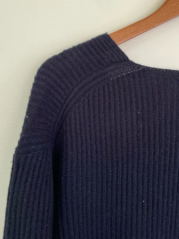 Madewell Woolside Pullover V-neck Sweater in Navy Blue XL Ribbed Texture Knit - Image 2