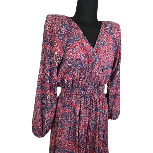 Anthropologie Boemo Teal Paisley Smocked Waist Tiered Maxi Dress Sz S Boho Retro - Image 2