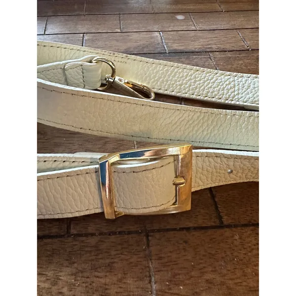 Cream Pebbled‎ Leather Handbag Straps Set Braided & Adjustable Gold Hardware - Image 10