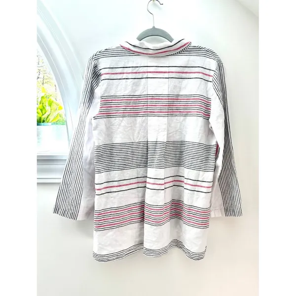 Habitat Button Down Shirt Linen Cotton Striped Tunic Top Womens Small Lagenlook - Image 3