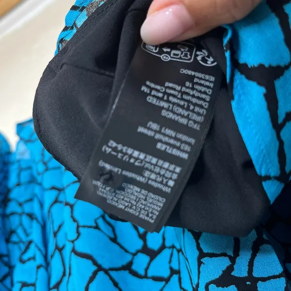 Whistles Blue Black Terrazzo Print Ruffle Neck Blouse US 12 UK 16 Long Sleeve - Image 4