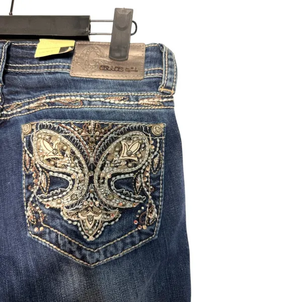 Grace in LA Embellished Pocket Bootcut Dark Wash Jeans Size 26 NEW with Tags - Image 7