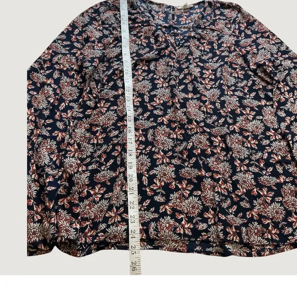 Entro Navy Floral Bell Sleeve Blouse T6247 Navy Rust Boho Keyhole Top Medium - Image 3