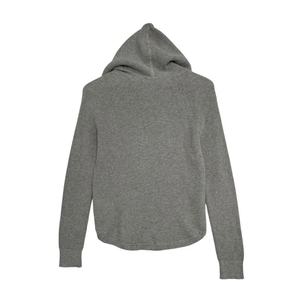 Lauren Ralph Lauren Sweater Womens Medium Gray Hoodie Waffle Knit Preppy Cozy - Image 2