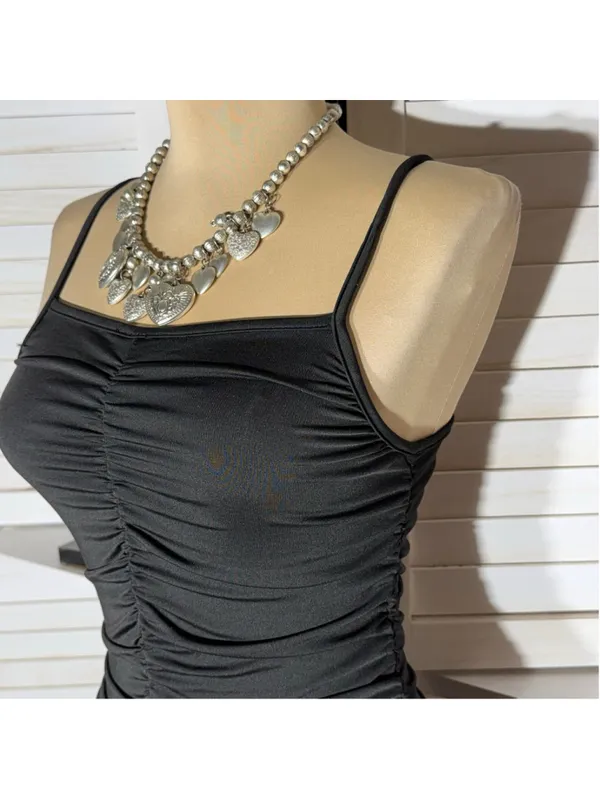 Vintage Y2K black mini dress ruched stretchy bodycon deep V homecoming clubbing - Image 5
