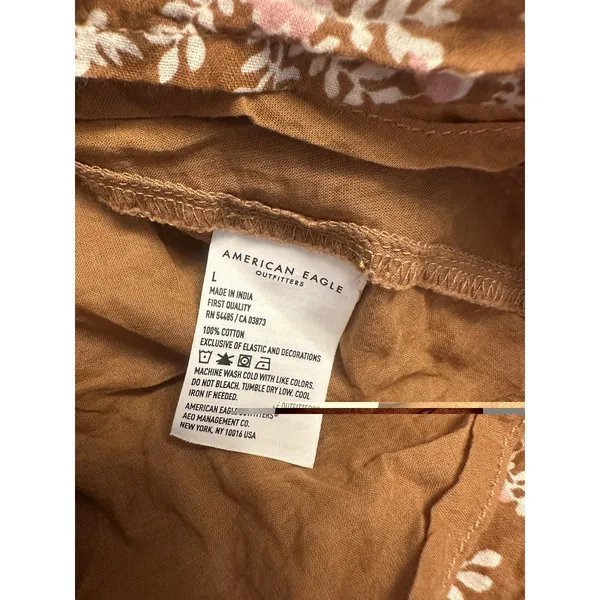 American Eagle Brown/Pink Floral Ruffled Sleeve Tiered Mini Dress V-neck Large - Image 3