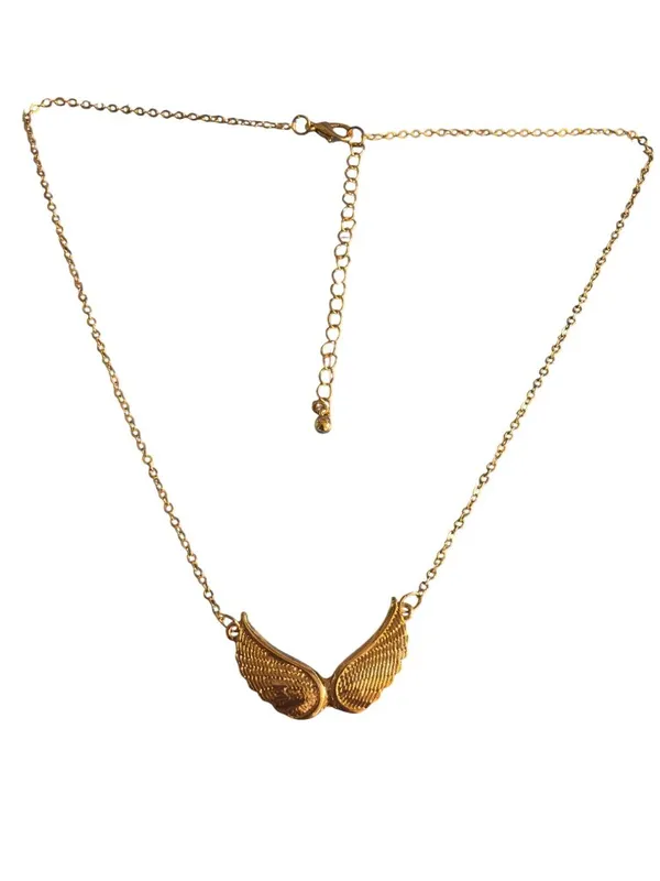 Gold Tone Angel Wings Pendant Necklace Textured Dainty 15" + 3" extender - Image 4