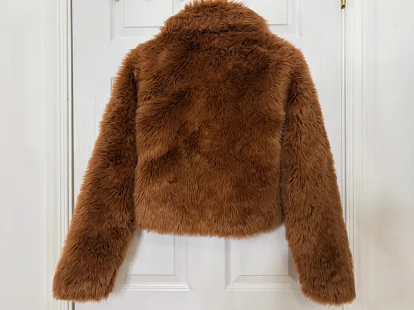 Abercrombie & Fitch Women’s XS Brown Faux Fur Cropped Jacket Zip Chic Glam Y2K - Image 3