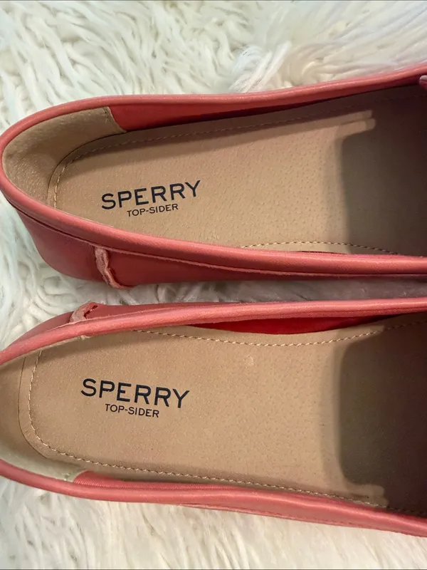 Sperry Coral-Pink Leather Braided Penny Loafers size 7.5 excellent conditions - Image 2