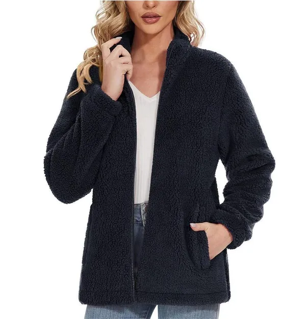 NEW Black Sherpa Jacket Zip Up Fleece Jacket Fuzzy M - Image 2