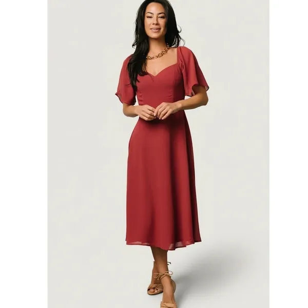 Baltic Born Colette Sweetheart Neck Midi Dress Women's S‎ Red Feminine - Image 4