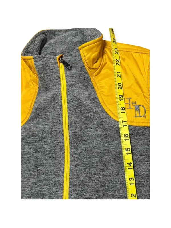 Harley-Davidson Womens Gray Fleece Yellow Quilted Shoulder Zip Jacket Medium Ha - Image 8