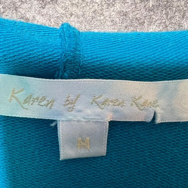 Vintage Y2K Karen Kane Turquoise Blue‎ Scoop Neck Drawstring Hoodie Sweatshirt M - Image 2