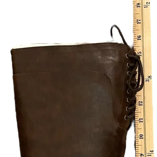 SODA Brown Knee High Faux Leather Rear Lacing Boots NIB - Size 6 - Image 16