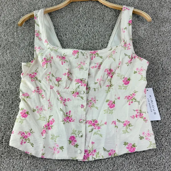Floral Corset Tank Top Coquette Cottagecore Lace Trim Womens L New Kirious‎ Boho - Image 2