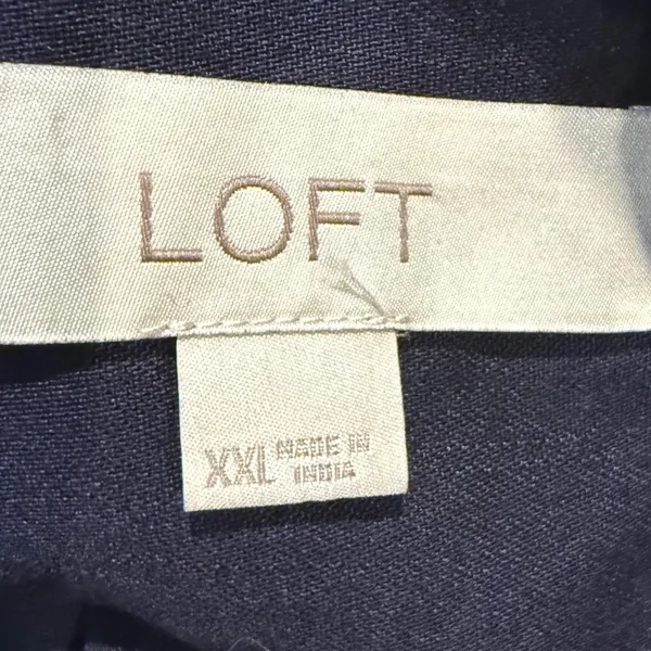 LOFT‎ Button Down Blouse Navy Blue Boho Ruffle Trim Lyocell Denim Womens XXL - Image 7