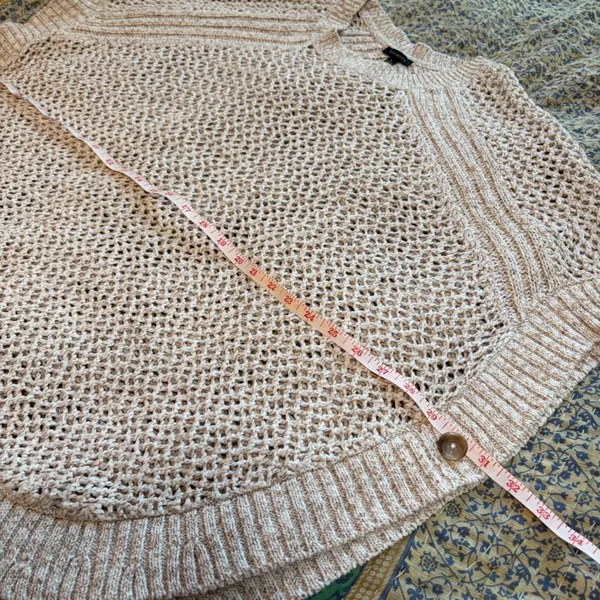 TALBOTS NWOT Open Stitch Poncho‎ in Rattan, Large, Bohemian Neutral Knit - Image 12