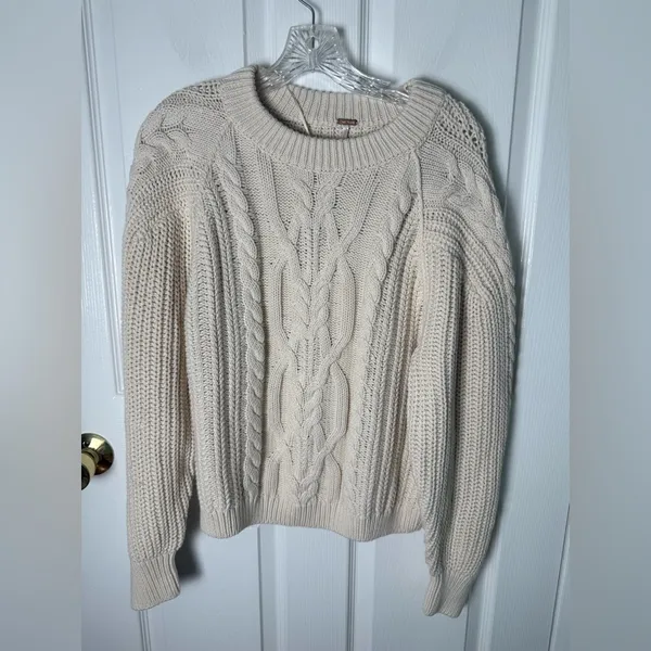 Free People Frankie Cable Sweater in Ivory M - Image 2