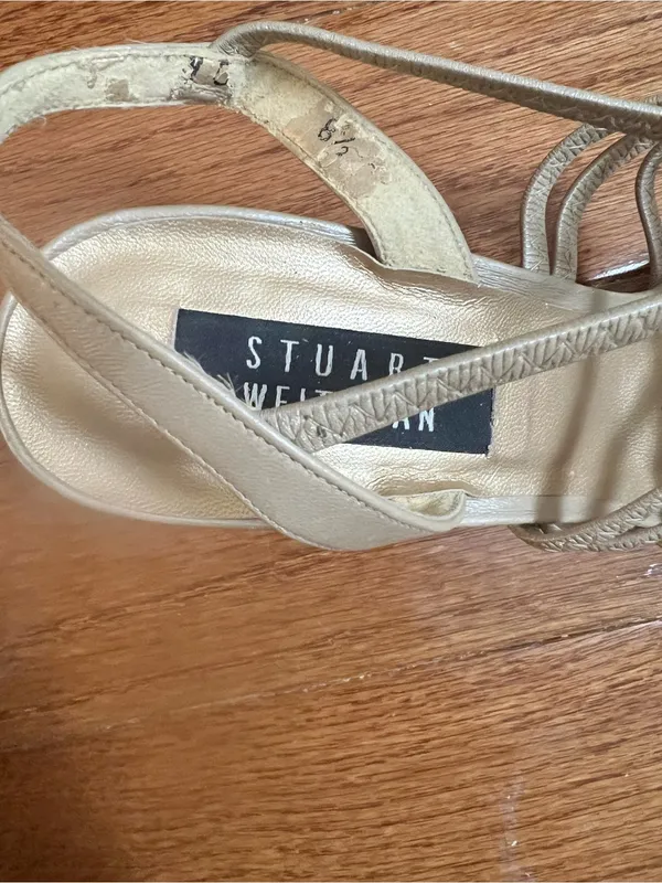 Stuart Weitzman Neutral Strappy Block Heel Square Toe Sandals - Image 7