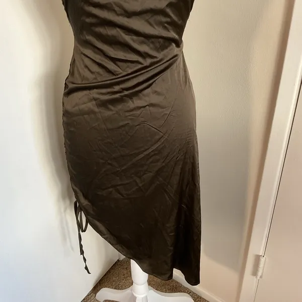 CBR Brown Satin Halter Backless Dress Side Tie Asymmetrical Medium - Image 4