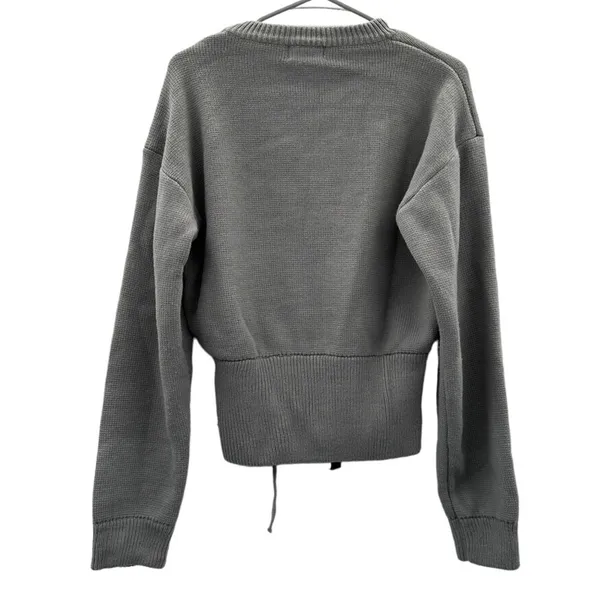 Urban Outfitters Lioness Gray Chunky Lace Up Knit Long‎ Sleeve Sweater Sz S - Image 6