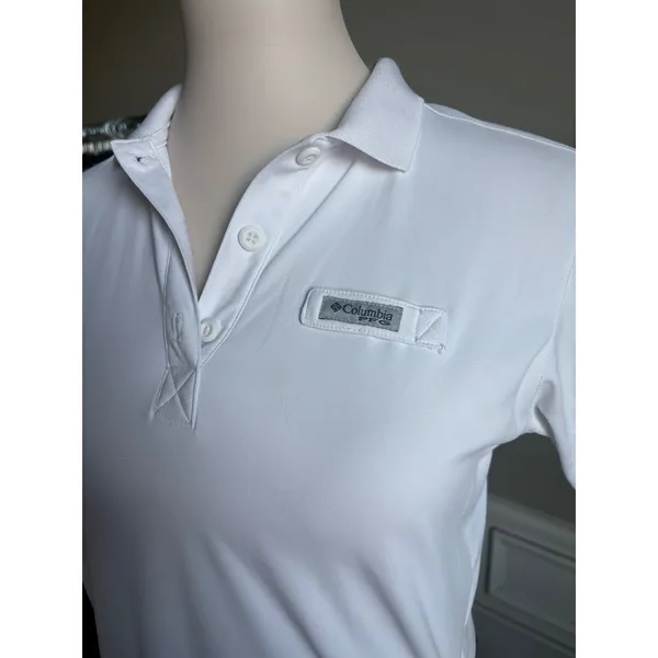 Columbia PFG Dress Womens Small White Polo‎ Short Sleeve Fishing Pockets - Image 2