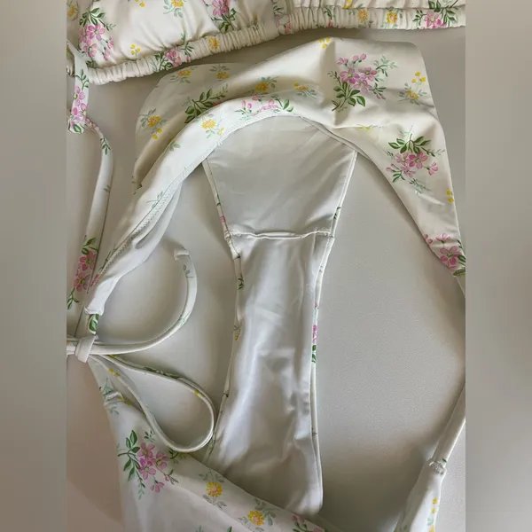 Aerie White Floral 2-Piece Swimsuit - Adjustable Tie-Side String Bikini - Image 10