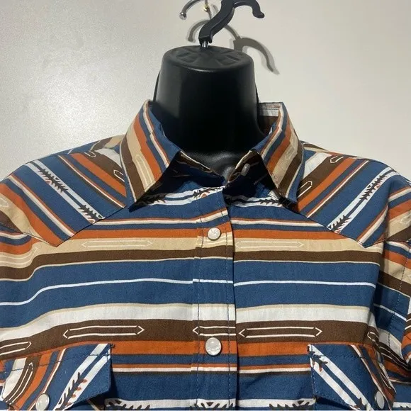 Panhandle Western Long Sleeve Serape Shirt Size Medium NWT Button Snaps Orange - Image 5