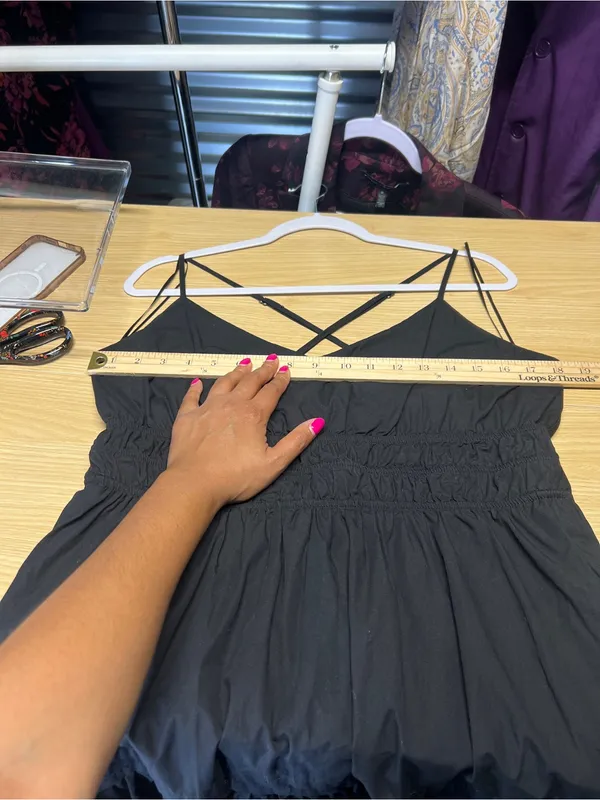 Anthropologie Somerset Tier Spaghetti Strap Mini Dress Black Size L - Image 11