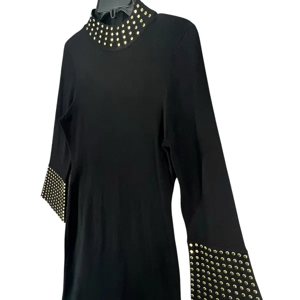 Calvin Klein Womens Small Black Studded Knit Dress Stretch Rayon Nylon‎ Timeless - Image 4