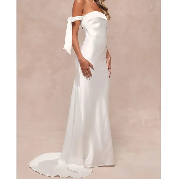 NEW Lulus Lux Bridal Eternally Loved Cutout Satin Off-the-Shoulder Wedding Dress - Image 2
