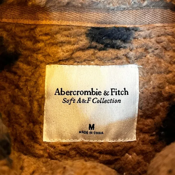 Abercrombie & Fitch M Leopard Fleece Sherpa Soft Pullover Jacket Animal Print - Image 8