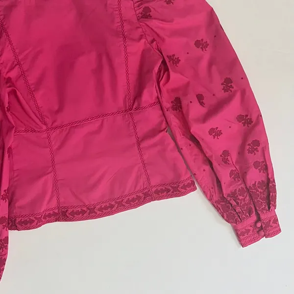 Aritzia WILFRED Palo Santo Blouse La Boheme Electron Fuchsia Embroidered XXS - Image 9