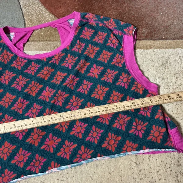 Natural Life Boho Floral Open Back Crop Top Women L Pink Green Geometric Cotton - Image 3