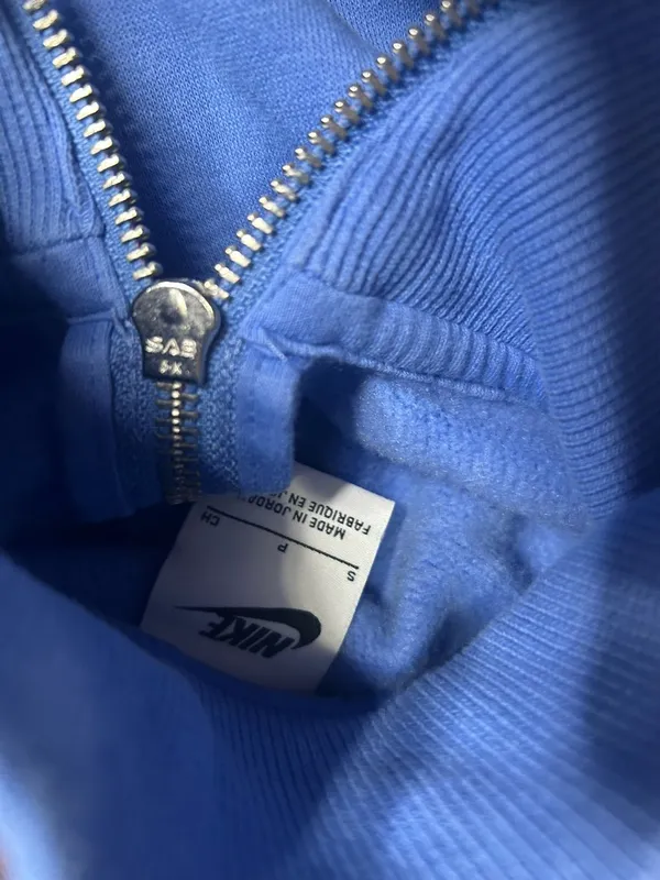 Nike Cropped Quarter Zip Sweatshirt Blue Pullover Swoosh Cozy Athleisure Small - Image 3