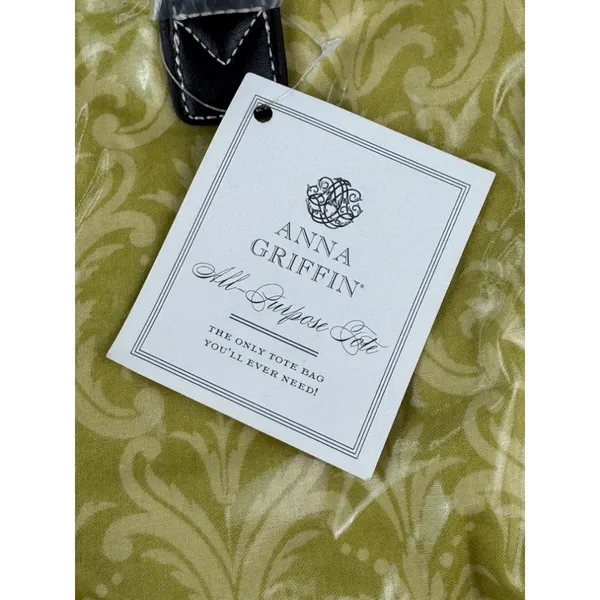 Anna Griffin Damask Craft Tote Bag Chartreuse Gold Laminated‎ Travel Luxury - Image 8