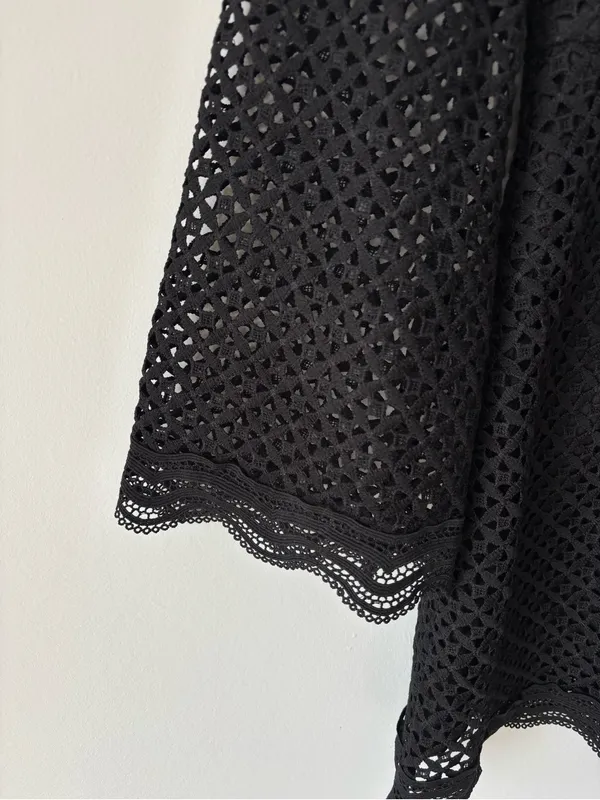 Aqua Black Crochet Lace Mini Dress Bell Sleeves Whimsigoth - Image 4