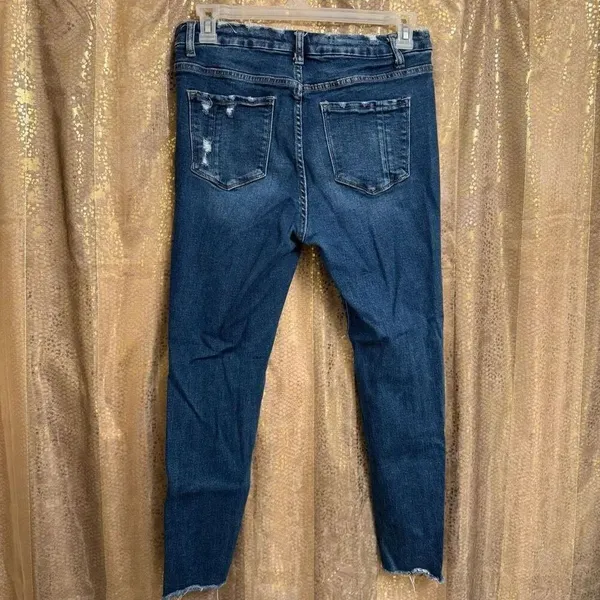 Vervet Darker Blue High Rise Raw Hem Ankle Cropped Stretchy Jeans 32 - Image 2