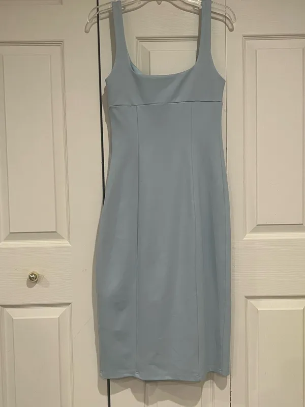 Showpo Pale Blue Scoop Neck Midi Dress with Front Slit - Image 3