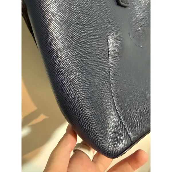 Michael Kors Saffiano Leather Satchel Womens Navy Blue Gold Hardware Handbag - Image 11