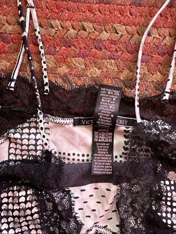 Victoria's Secret Black & White patchwork Polka Dot Lace Camisole - Image 3
