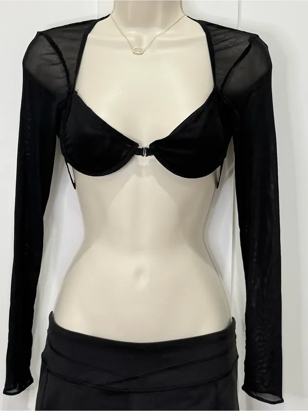 Lioness Gilda Crop Top XS Black Mesh Long Sleeve Party Edgy Club Concert Y2K - Image 5