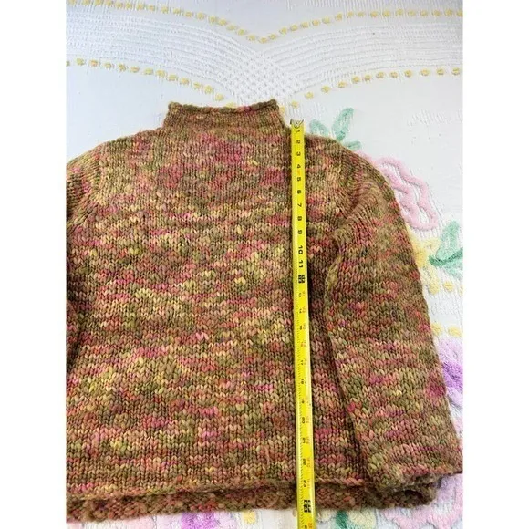 Orvis Womens L 100% Wool Chunky Knit Mock Neck Sweater Multicolor Space Dye 21HP - Image 3