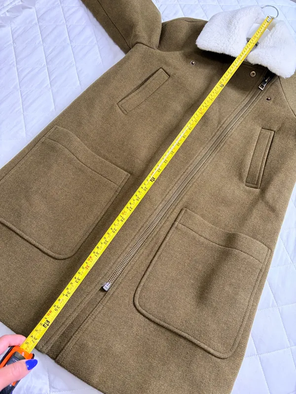 Madewell Eldridge Insuluxe Zip Coat Olive Wool Cashmere Sherpa Collared Winter Minimal NWT S $328 - Image 9