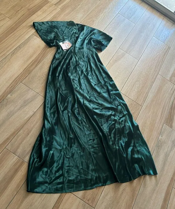 NWT Birdy Grey Jesse Kimono Satin Emerald Bridesmaid Maxi Dress Women Small - Image 11
