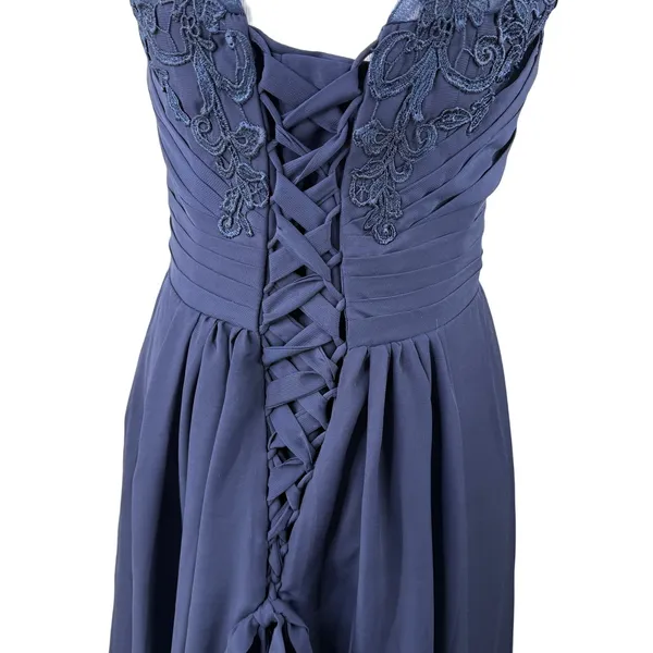SU Dress Navy Blue Lace Chiffon Bridesmaid Prom Evening Gown NWT Size 6 - Image 5