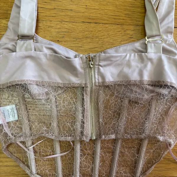 Mad About Love Neutral Fairycore Bachelorette Wedding Preppy Satin Lace Corset S - Image 4