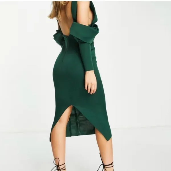 ASOS Emerald Green Midi Dress Elegant Wedding Guest Formal - Image 2