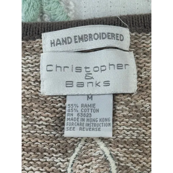 Christopher & Banks Hand Embroidered‎ Sweater Vest Brown Tan Leaf Button Front M - Image 5