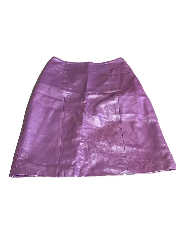 Vintage 1990'S Plum Purple Leather Midi Skirt (14) - Image 11